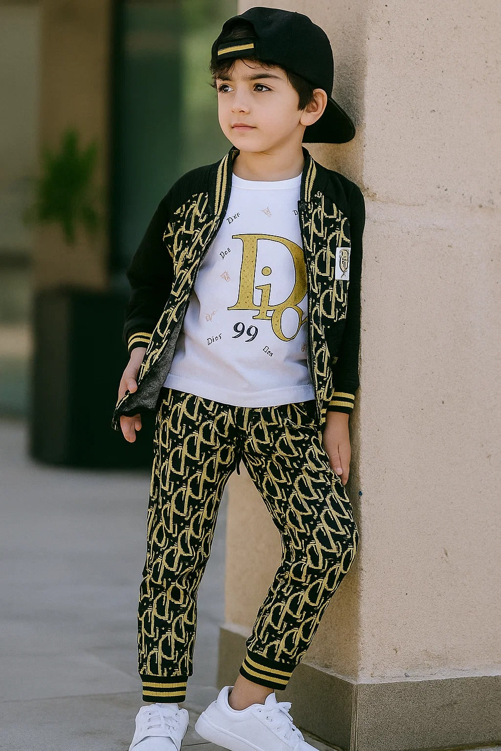 Boys Black & Gold Monogram Bomber Set (3 Pcs)