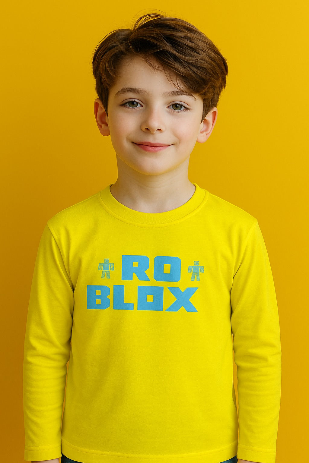 Kids Winter Long-Sleeve Tee – Neon Yellow “ROBLOX” Print  | Warm & Comfy