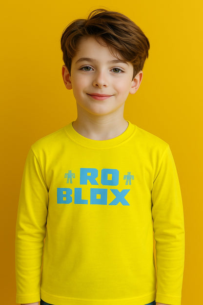 Kids Winter Long-Sleeve Tee – Neon Yellow “ROBLOX” Print  | Warm & Comfy