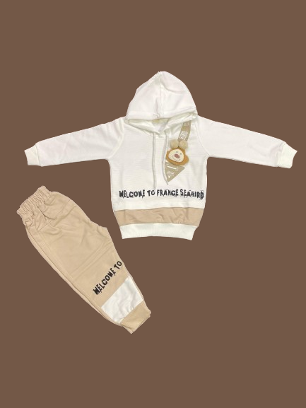 Kids Winter Hoodie – White Teddy Strap Patch Sweatshirt 2Pc