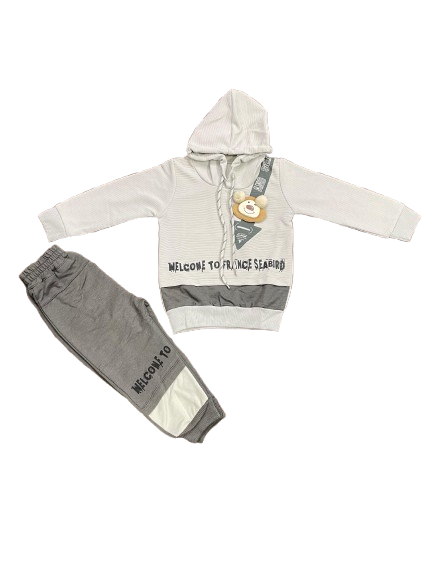 Kids Winter Hoodie – Grey Teddy Patch Sweatshirt 2Pc
