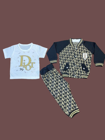 Boys Black & Gold Monogram Bomber Set (3 Pcs)