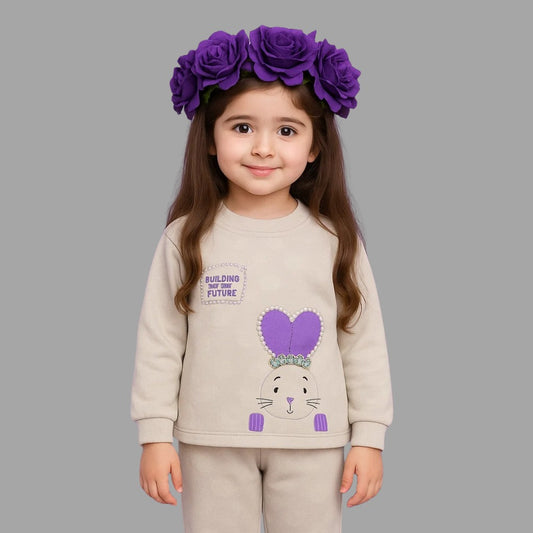 Girls Beige Bunny Hoodie Set – Winter Collection