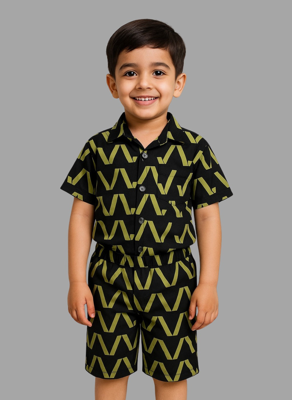 2-Piece Shirt & Shorts Set – Black & Lime Green Style for Active Kids
