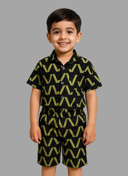 2-Piece Shirt & Shorts Set – Black & Lime Green Style for Active Kids