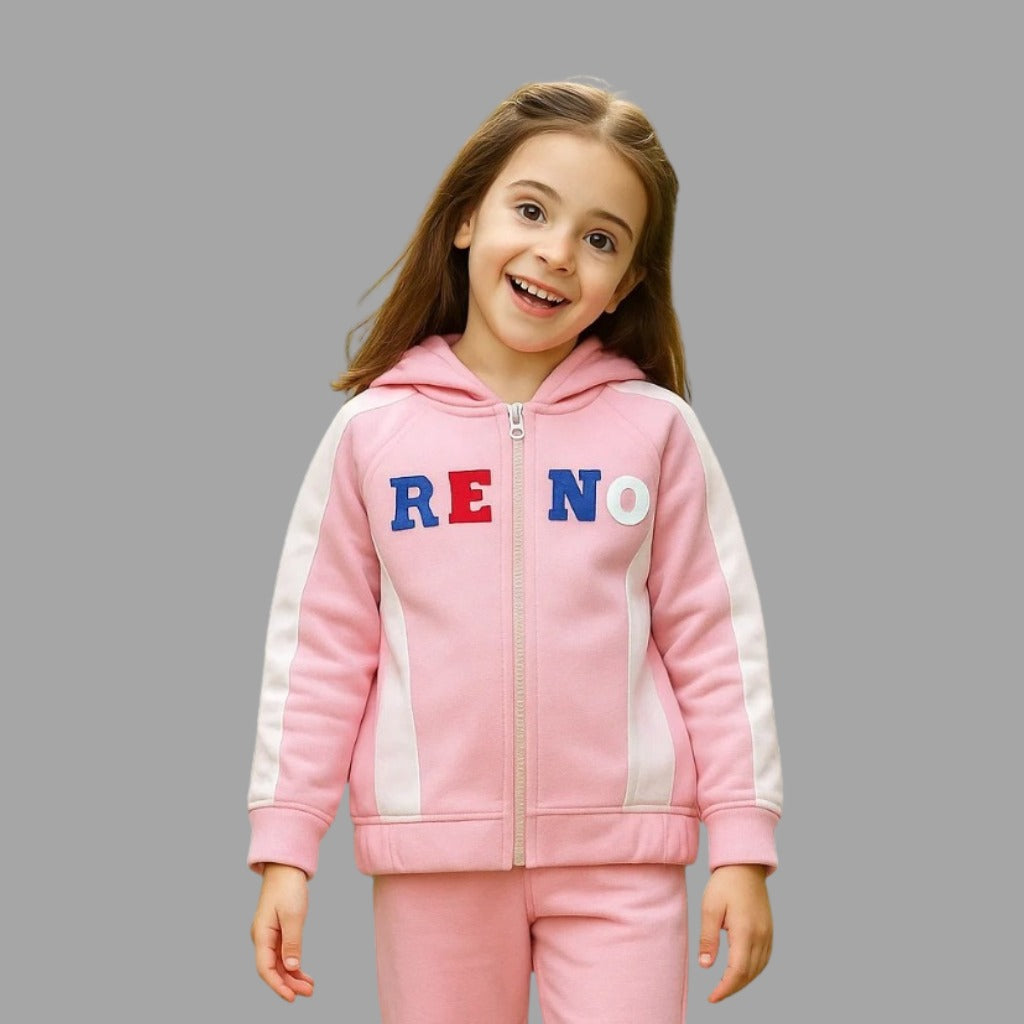 Girls Zip-Up Hoodie – Soft Pink Colorblock Jacket 2PC