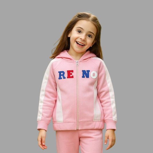 Girls Zip-Up Hoodie – Soft Pink Colorblock Jacket 2PC