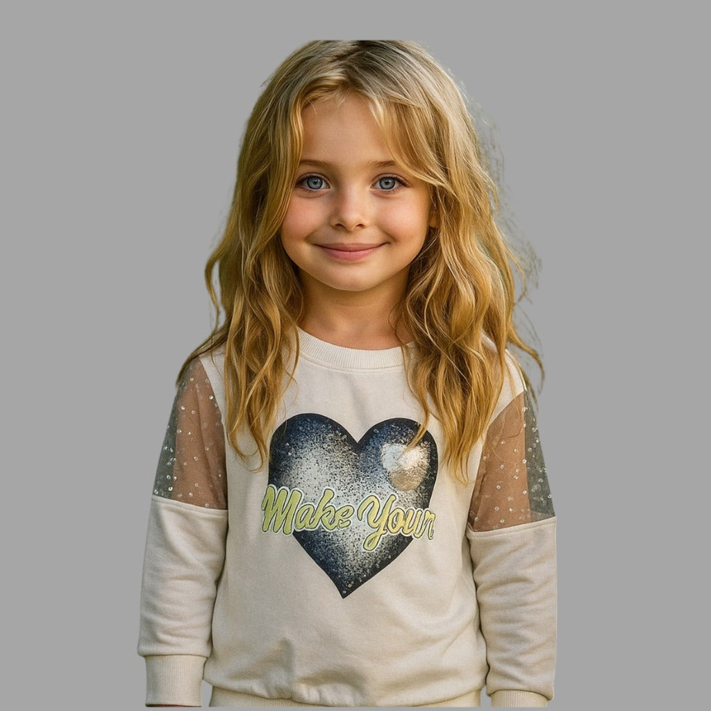 Beautiful Girls 2 Pcs Winter Set| Soft & Comfortable Pearl-Sleeve Sweatshirt