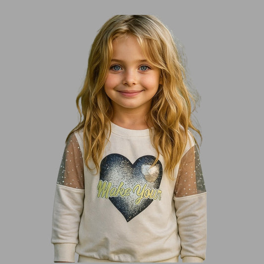 Beautiful Girls 2 Pcs Winter Set| Soft & Comfortable Pearl-Sleeve Sweatshirt