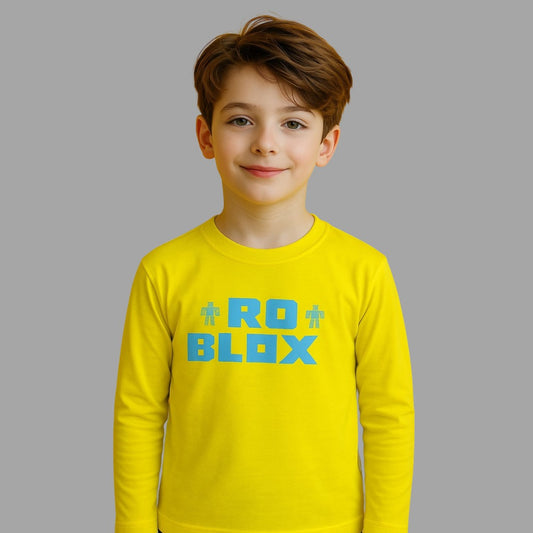 Kids Winter Long-Sleeve Tee – Neon Yellow “ROBLOX” Print  | Warm & Comfy