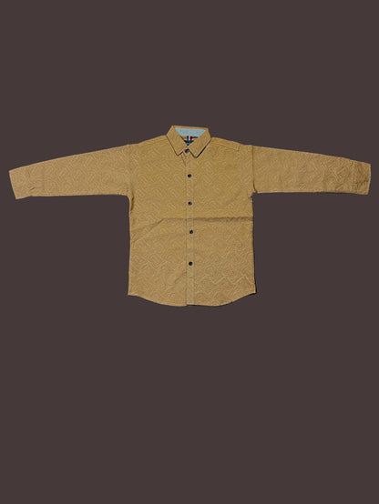 Kids Winter Shirt – Caramel Embossed Button-Down  | Warm & Smart