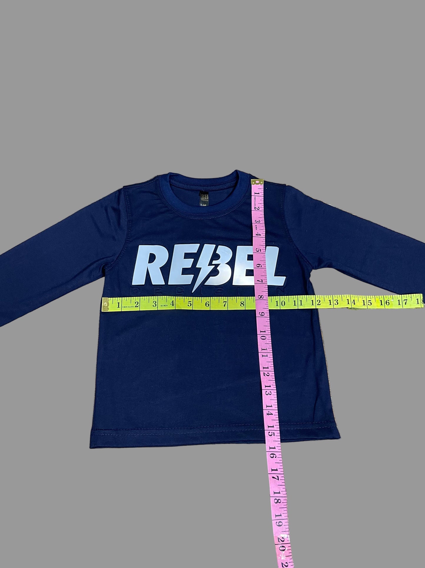 Kids Winter Long-Sleeve Tee – Navy “REBEL” Print | Warm & Comfy