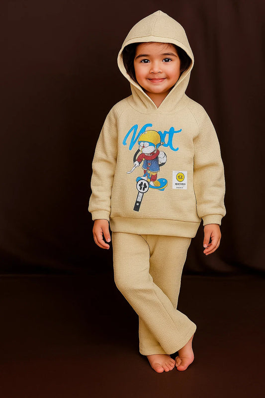 Kids Waffle Hoodie  Set – Light Khaki | 2 Pcs for Boys & Girls