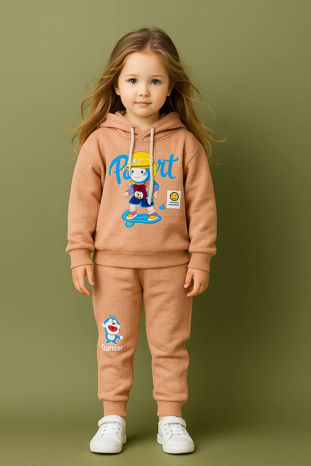 Kids Waffle Hoodie  Set – Peach | 2 Pcs for Boys & Girls