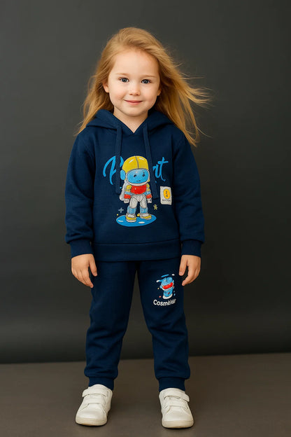 Kids Navy Hoodie  Set with Graphic Print