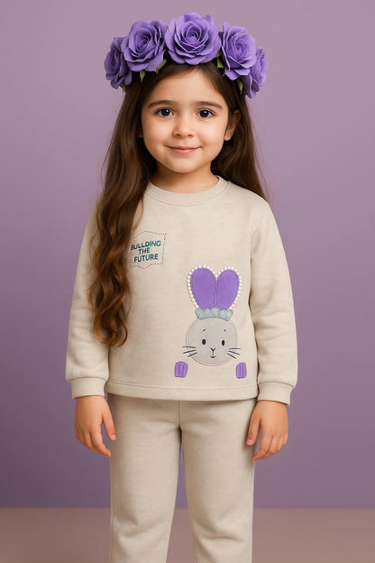 Girls Beige Bunny Hoodie Set – Winter Collection