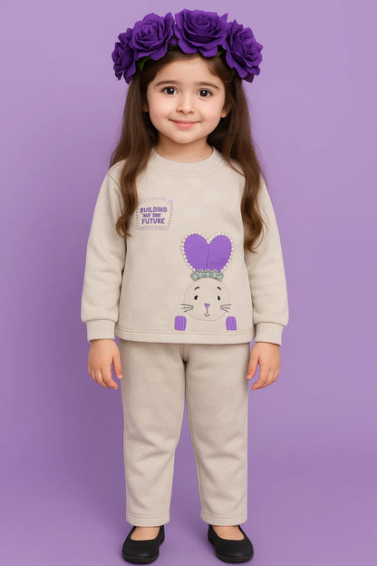 Girls Beige Bunny Hoodie Set – Winter Collection