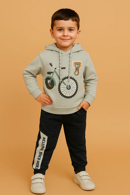 Kids Winter Hoodie – Grey Graphic Sweatshirt with Hood