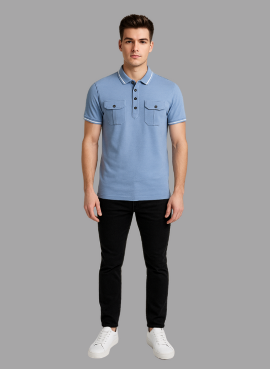 Breeze-Ready Sky Blue Piqué Polo – Breathable, Classic Fit