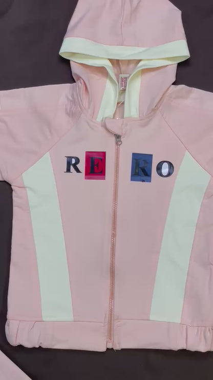 Girls Zip-Up Hoodie – Soft Pink Colorblock Jacket 2PC