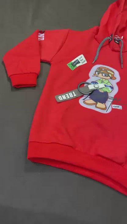Kids Winter Hoodie – Red Gamer Graphic Sweatshirt 2PC