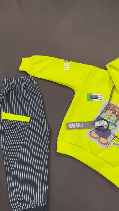 Kids Winter Hoodie – Neon Yellow Gamer Graphic 2PC