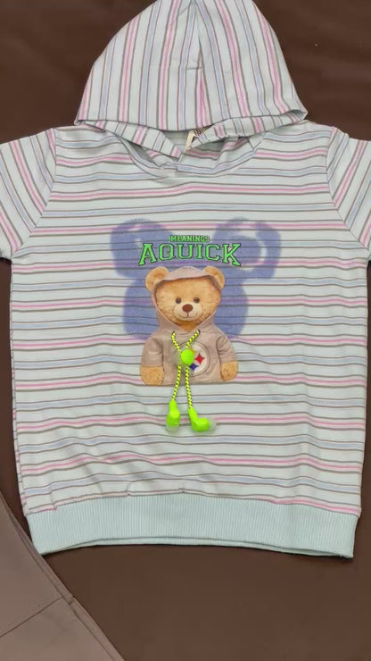 Kids Winter Hoodie – Striped Teddy Hoodie (Light Blue  Multi)