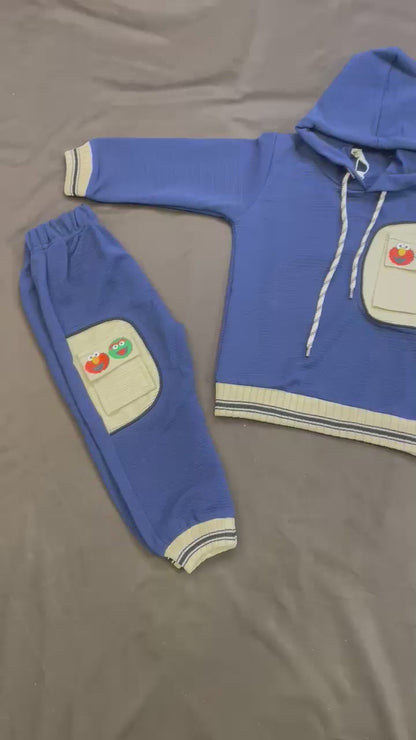 Kids Winter Hoodie – Royal Blue Patch-Pocket Sweatshirt 2Pc