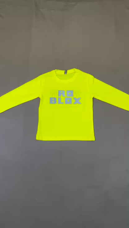 Kids Winter Long-Sleeve Tee – Neon Yellow “ROBLOX” Print  | Warm & Comfy