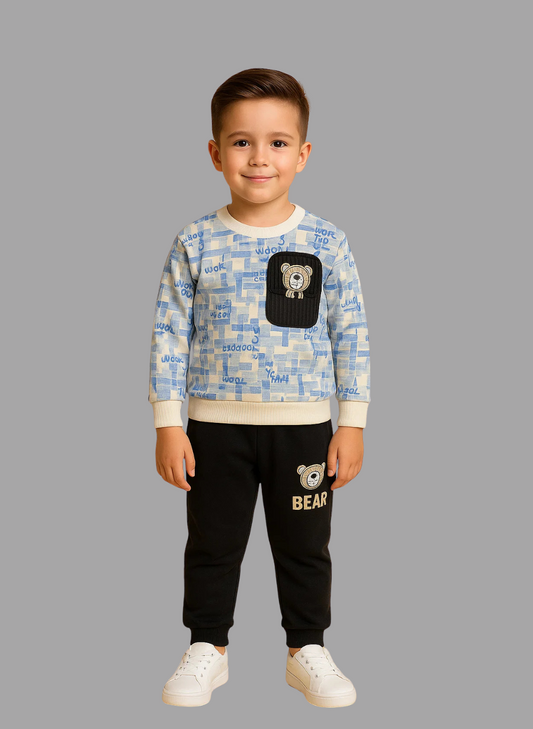 Kids Sweatshirt  Set – Blue Print Top with Utility Pocket