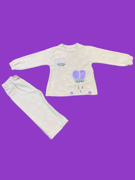 Girls Beige Bunny Hoodie Set – Winter Collection