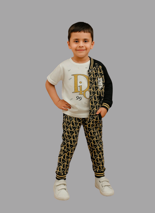 Boys Black & Gold Monogram Bomber Set (3 Pcs)