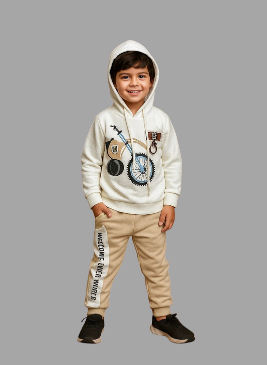 Kids Winter Hoodie – White Graphic Sweatshirt with Hood
