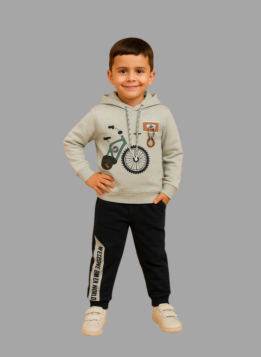 Kids Winter Hoodie – Grey Graphic Sweatshirt with Hood