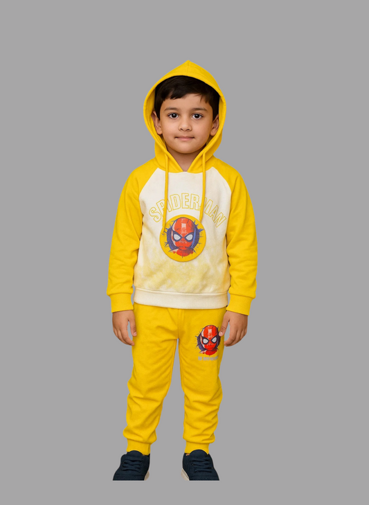Kids Winter Hoodie – Yellow Spider Hero Graphic Sweatshirt