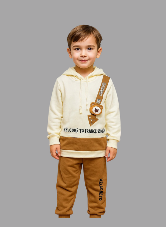 Kids Winter Hoodie – Cream Teddy Strap Patch 2Pc
