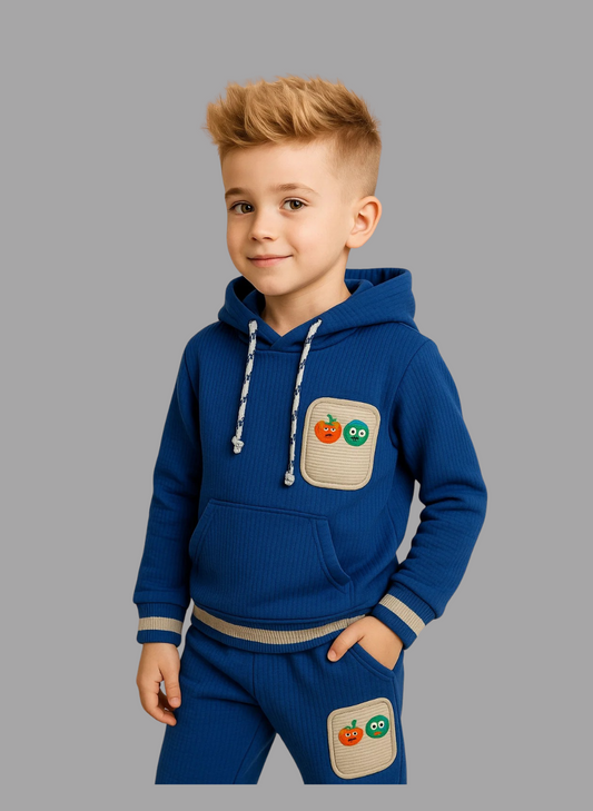 Kids Winter Hoodie – Royal Blue Patch-Pocket Sweatshirt 2Pc