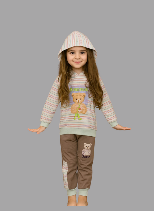 Kids Winter Hoodie – Striped Teddy Hoodie (Light Pista  Multi)