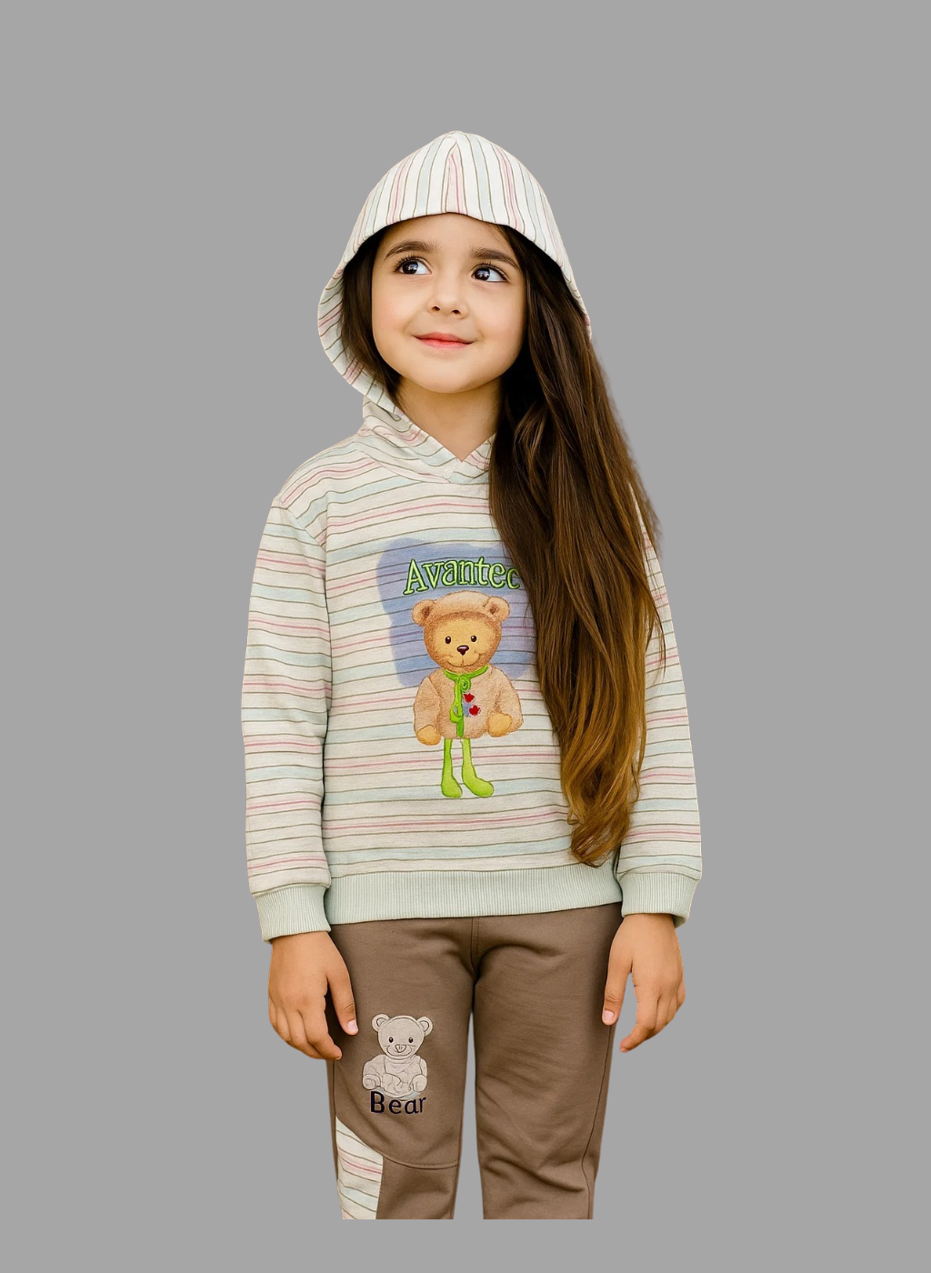 Kids Winter Hoodie – Striped Teddy Hoodie (Light Blue  Multi)
