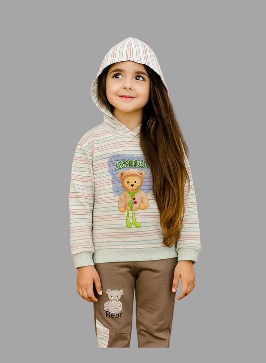 Kids Winter Hoodie – Striped Teddy Hoodie (Light Blue  Multi)
