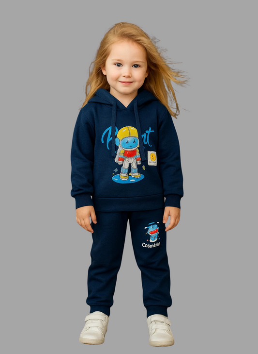 Kids Navy Hoodie  Set with Graphic Print