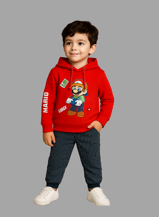 Kids Winter Hoodie – Red Gamer Graphic Sweatshirt 2PC