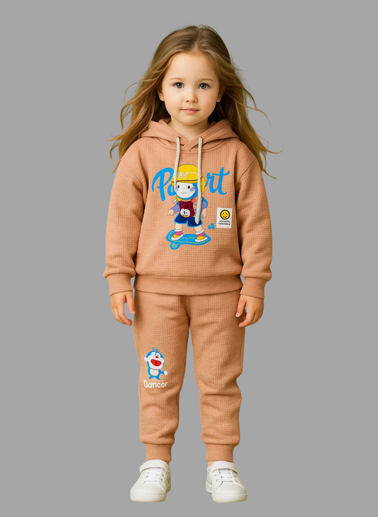 Kids Waffle Hoodie  Set – Peach | 2 Pcs for Boys & Girls