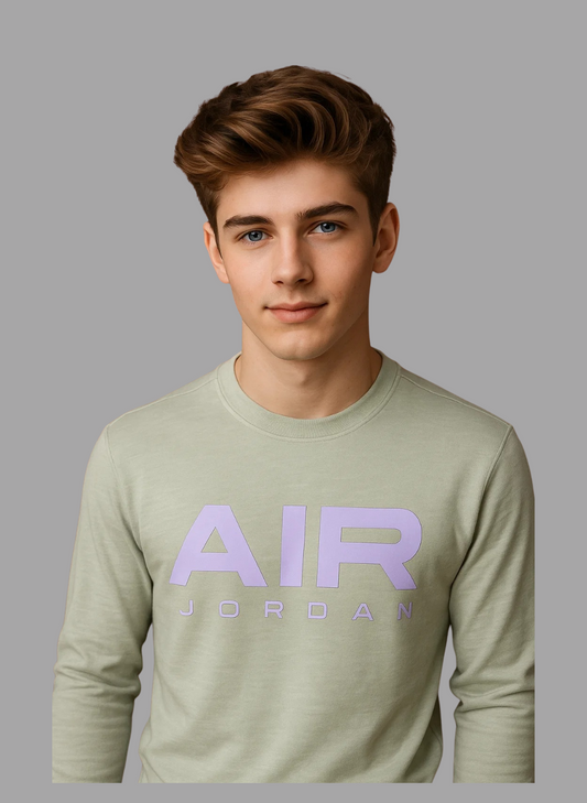 Kids Winter Long-Sleeve Tee – Sage Green “AIR” Print  | Warm & Comfy