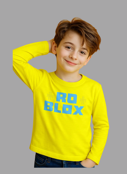 Kids Winter Long-Sleeve Tee – Neon Yellow “ROBLOX” Print  | Warm & Comfy