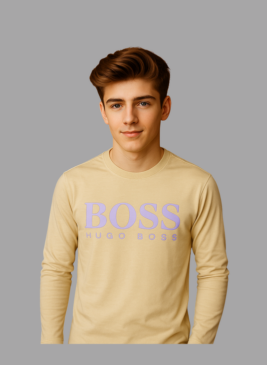 Kids Winter Long-Sleeve Tee — Cream “BOSS” Print