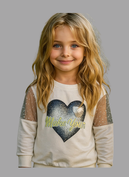 Beautiful Girls 2 Pcs Winter Set| Soft & Comfortable Pearl-Sleeve Sweatshirt
