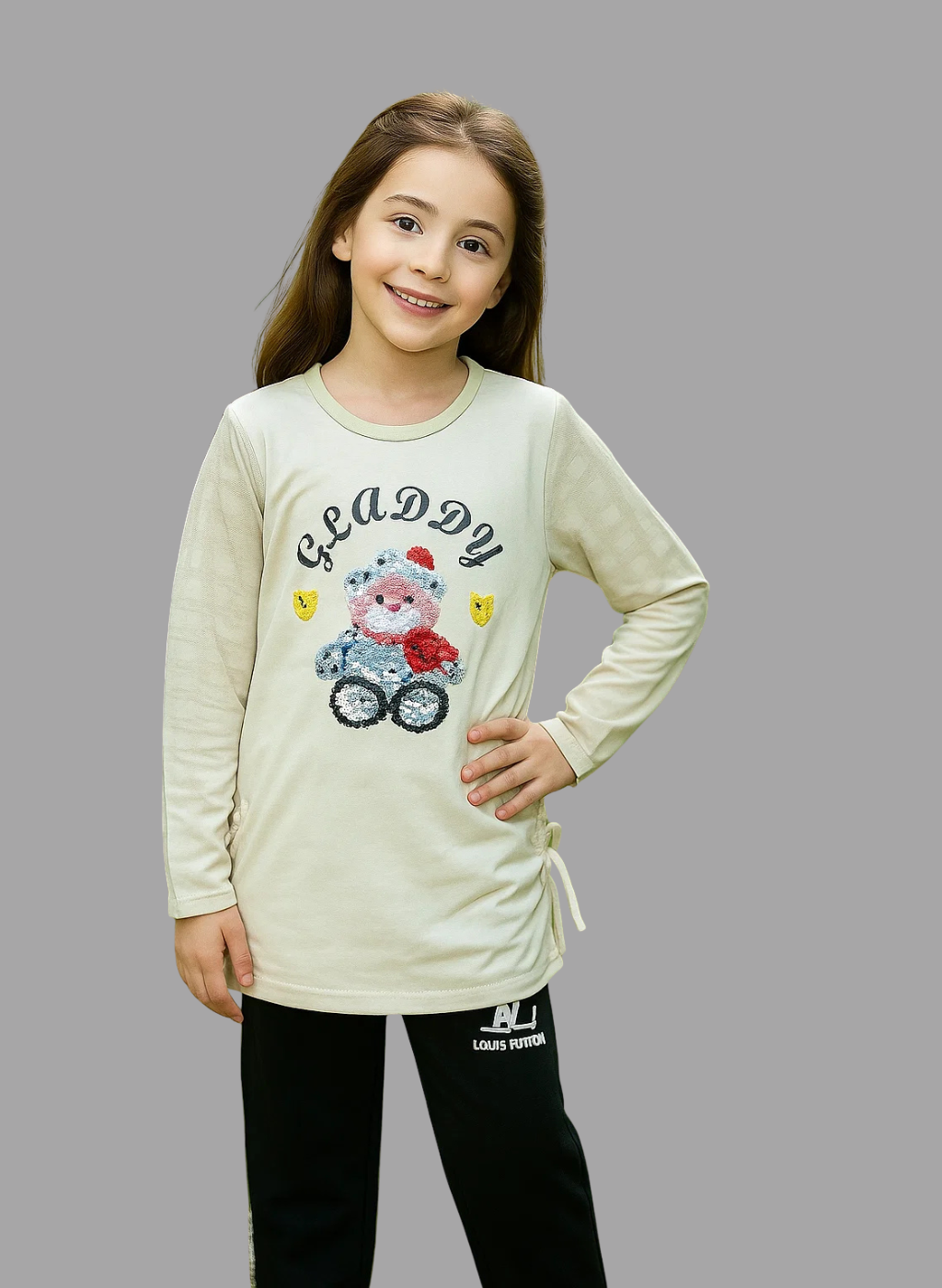 Girls Cream “GLADDY” Teddy Longline Sweatshirt