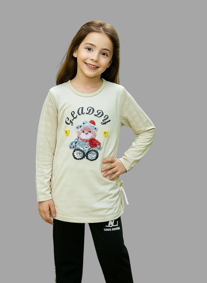 Girls Cream “GLADDY” Teddy Longline Sweatshirt