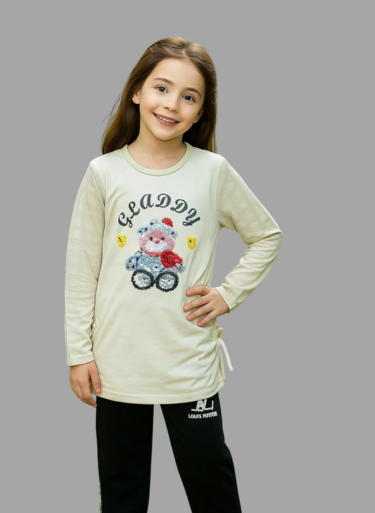 Girls Cream “GLADDY” Teddy Longline Sweatshirt